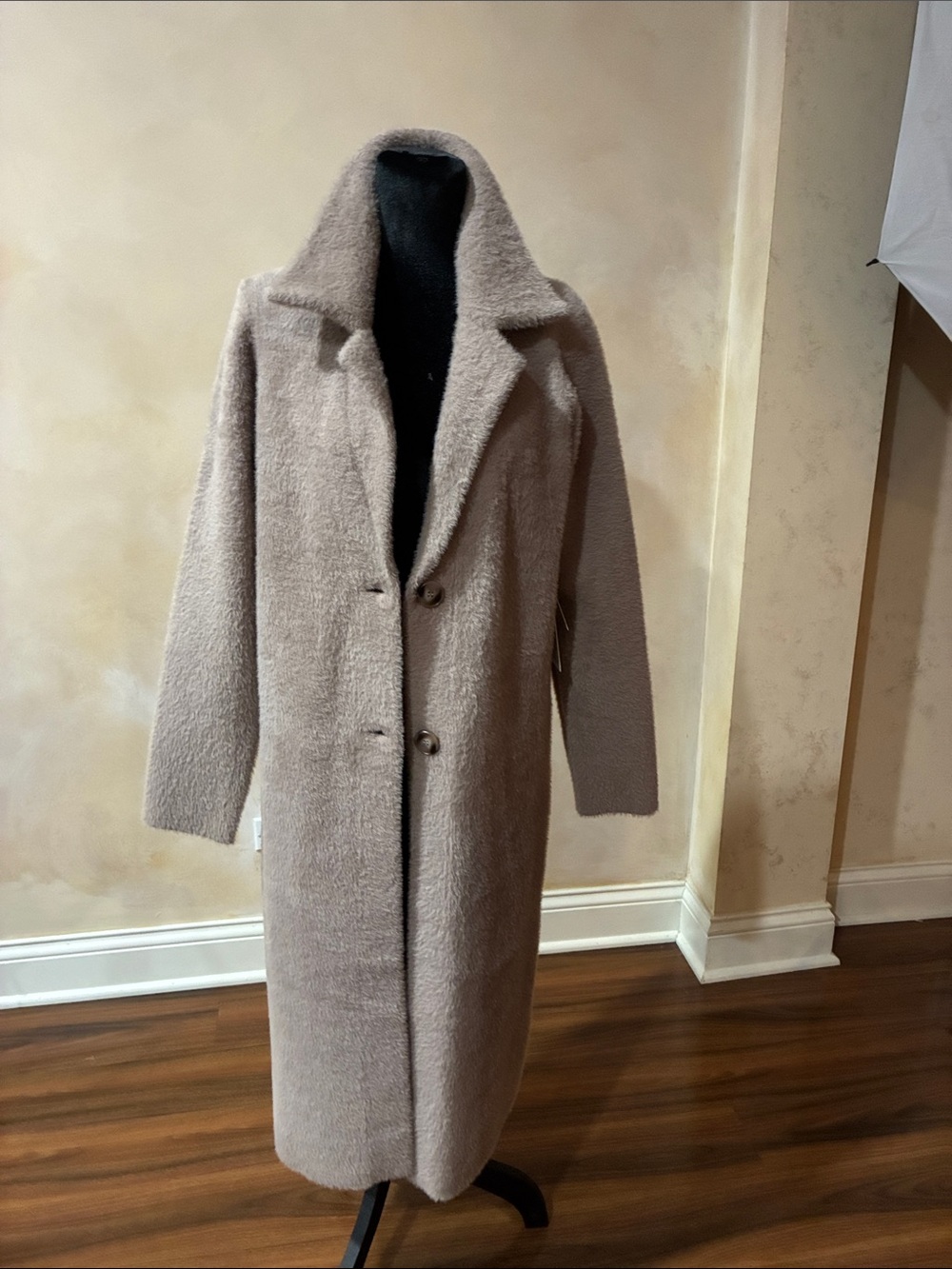 Long Taupe Faux Fur Coat - Women's Taupe Coat